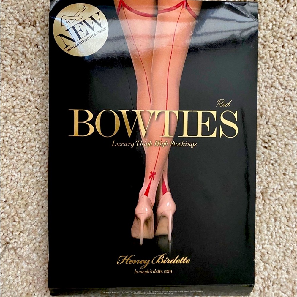 COPY - Honey birdette red bow tie garter stockings NWT